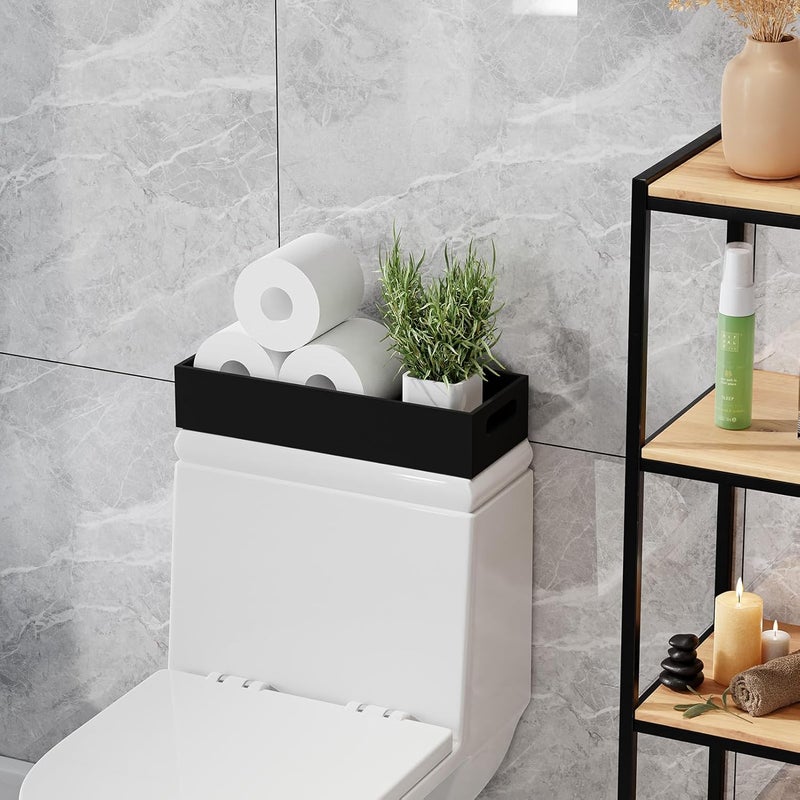 VITVITI Bamboo Toilet Paper Holder Storage, Bamboo Tray for Bathroom with Handle, Toilet Tissue Holder Organizer Basket Container for Toilet Tank/Kitchen Counter, Natural, Black - Image 2